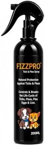 FIZZPRO Tick and Flea Spray 200ML Natural Protection Against Ticks Fleas Flea Eggs and Lice Breaks the Life Cycle and Controls Infestations