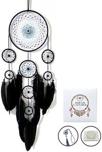 Handmade Evil Eye Dream Catcher for Home Decor, Jiyamony Black Dream Catchers for Adults Bedroom Wall Hanging Decoration with a Evil Eye Car Charm Gift