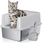 BUG HULL Stainless Steel litter box with Lid, 43 L x 34 W x 30 H CM Kitten Cat Litter Tray, Metal Cat Litter Boxes for Small Cats, Rabbit Litter Tray, Light Grey