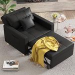 YODOLLA Single Sofa Bed Chair,3-in-1 Sleeper Chair Bed,Single Sofa Bed for Small Room,Convertible Sofa Chair Pull Out Adjustable Single Armchair Bed With Side Pocket, Black Leather