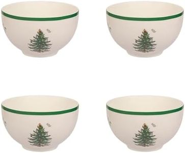 Spode Christmas Tree 6-Inch Rice Bowl, Set of 4 - Round Ceramic Bowls for Soup, Stews, Holiday Meals - Classic Holiday Tableware - Durable, Dishwasher, Microwave, Freezer Safe