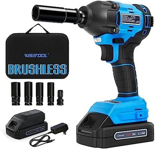 WISETOOL Cordless Impact Wrench,1/2 inch Electric Impact Wrench,Brushless Power Impact Wrench Set for Car Tires,Max Torque 260 ft-lbs,2.0A Li-ion Battery