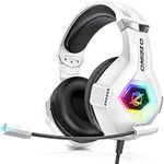 Gaming Headset for PS5 PS4 PC, Over-Ear Headphones with Surround Sound & RGB Light for Xbox Switch Mac Laptop white