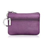 Hibate Mini Coin Purse Holder Wallet Leather Purses for Women Men Kids Zipper Pouch with Key Ring - Purple