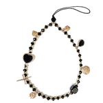 BERITNI Beaded Phone Wrist Strap, Cute Phone Charm Strap, Cell Phone Lanyard Chain Compatible with iPhone, All Smartphones, for Keychain Airpods Decor, Black Heart