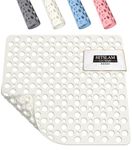 HITSLAM Square Shower Mat Non Slip Anti Mould, 53 x 53 cm TPE Bath Mat for Tub Anti Slip, Bathroom Anti Slip Shower Mat With Suction Cups and Drain Holes, Machine Washable, White