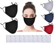 5 Pcs Reusable Face Mask - 3 Layer Face Masks Reusable for Adult with Filter Pocket and 5 Pcs Extra Mask Filters - Cotton Cloth Mask for Women and Men with Adjustable Ear Loop