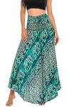 Women’s Strapless Long Skirt Summer Boho Print A-Line Skirts Bohemian Floral Print Full Length Elastic Beach Skirt with Two Wear