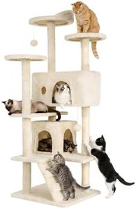 FDW | 54" Cat Tree Tower | Beige | Multi-Level Indoor Activity Center with Sisal Scratching Posts, Condos, Plush Perches, Hanging Cat Toys | Sturdy, Easy to Assemble | for Kittens & Adult Cats