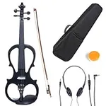 Cecilio L4/4CEVN-L1BK Left-Handed Solid Wood Black Metallic Electric Violin with Ebony Fittings in Style 1 (Full Size)