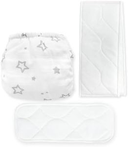 SmartNappy Cotton Muslin by Amazing Baby, NextGen Hybrid Cloth Diaper Cover + 1 Bi-fold Reusable Insert + 1 Reusable Booster, Stargazer, Gray, Size 1, 5-10 lbs