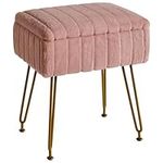 IBUYKE Stool Chair with Storage Space, Footrest Footstool Ottoman, Small Side Table, with 4 Metal Legs, with Anti-Slip Feet, for Makeup Room, Bedroom, Faux Fur, Pink L/G-50P