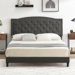 IDEALHOUSE Queen Bed Frame with Button Tufted Headboard, Fabric Upholstered Platform Queen Size Bed Frame with Adjustable Headboard, High Resilience Sponge Design, No Box Spring Needed (Grey, Queen)