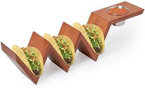 2LB Depot Wooden Taco Holder Tray - Durable Bamboo with Walnut Stain Finish - Includes Stainless Steel Bowls - Keeps Tacos Upright and Tidy - Perfect for Parties and Social Media