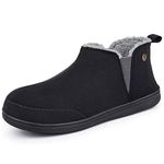 HomeTop Soft Microsuede Sherpa Lined House Shoes Anti-Skid Indoor Outdoor Boot Slipper for men with Elastic Dual Gores (11, Black)