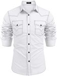 COOFANDY Mens Shirt Western Slim Fit Embroidered Cowboy Casual Button Down Hippie Shirt with Pockets White