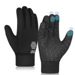 AOTOW Kid Winter Running Glove Touchscreen - Boy Warm Gloves Touch Screen Lightweight Riding Thermal Gloves Weather Cold Youth Windproof Athletic Gloves Black Children Sports Gloves for Hiking Biking