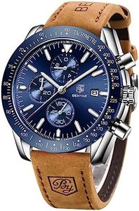 BENYAR Classic Fashion Quartz Chronograph Watch Casual Sport 30M Waterproof Leather Band Mens Watches (Silver Blue)