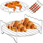 2Pcs Air Fryer Rack 8 Inch XL Air Fryer Accessories, Stainless Steel Round Dehydrator Rack Multi-purpose Double Layer Rack with 4 Skewers Fits all 5.2QT - 5.8QT Air Fryers Ovens