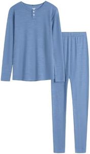 MERINNOVATION Unisex Kids Merino Wool Base Layer Set Midweight 220gsm Kids Thermal Underwear for Boys and Girls Blue 220 5-6Y