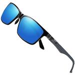 Duco Men's Luxury Carbon Fiber Temple Polarized Sunglasses for Men Sports UV400 DC8206 (B Black Blue Temple Revo Blue Lens)