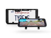 Type S Solar Powered Portable License Plate Frame Backup Camera with HD Monitor Built into Rear-View Mirror. Smart Wireless Button Control