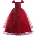 Weileenice Girls Party Dress Wine Red 4 5 Cold Shoulder Lace Embroidery Toddler Wedding Formal Vintage Princess Christmas Dresses Sequin Beads Kids Birthday Pageant Holiday Dance Prom Tulle Ball Gown