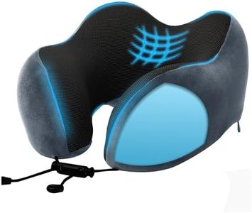 Billebon Cool Gel Infused Memory Foam Travel Neck Pillow with Magnetic Fabric Luxury Neck Support Pillow for Comfortable Travel, Washable Removable Cover (Grey)
