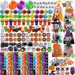 JOYIN 168 Pcs Halloween Party Favors Set, 24 Pack Prefilled Goody Bags with Gift Tag Including Vampire Teeth, Spiders, Stamps, Stickers, Slap Bracelets for Kids Trick or Treat, Gift Exchange