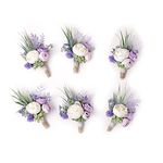 Ansofi Set of 6 Purple Boutonniere for Best Men Groom Groomsmen White Buttonholes for Wedding Party Prom Decoration