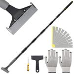 Frebuta Floor Scraper Tool ,16 to 86In Paint Scraper Long Handle Heavy Duty with 10PC 4Inch Floor Blades Sponge Handle Iron Tube Quick and Easy Removal Price Stickers (Black Tube, 6Feet)