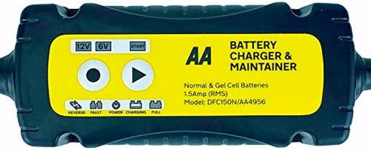 AA AA4956 Car Battery Charger Maintainer UK Plug Fully Automatic with Crocodile Clamps Eyelet Connectors As Used By AA Patrols,Black/Yellow,1.5 Amp 6 V/12 V, Packaging May Vary