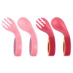 Vicloon Baby Fork and Spoon Set, 4Pcs Self Feeding Utensil Easy Grip Toddler Cutlery Kit, Baby Weaning and Feeding Spoons for Infant Toddler Children First Led Training Weaning (Red/Pink)