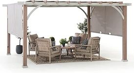 Sunjoy Outdoor Pergola 12 x 14 ft. with Adjustable Sun Shade Canopy for Backyard and Garden Shade, Patio Modern White Steel Frame Grape Trellis Pergolas, Light Gray