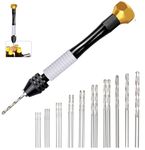 4.05 inch Pin Vise Hand Drill with 20 Pieces 0.5-2.5mm Manual Craft Drill Sharp HSS Micro Mini Twist Hobby Drill Bits Set for Jewelry, Resin, Rotary Tools for Wood, Plastic, Polymer (Golden)