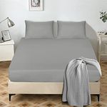 My home store Double Fitted Sheet 25 cm Deep Brushed Microfiber Ultra Soft No-Iron Wrinkle-Resistant Plain Dyed Fitted Bed Sheets Hypoallergenic Breathable Sheets (Grey)