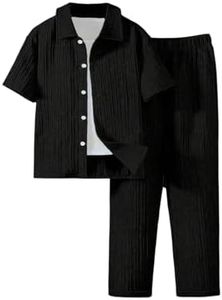 GORGLITTER Boy's 2 Piece Clothing Sets Button Down Collar Neck Shirt and Elastic Waist Pants Set Black 12Y