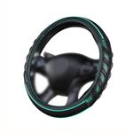 Flying Banner Car Steering Wheel Cover Synthetic Leather Massage Universal 15 inch/38CM Breathable Anti-slip Protector for Auto/Truck/SUV/Van - Black Mint Green