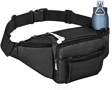 NOOLA Hiking Waist Bag Fanny Pack with Water Bottle Holder for Men Women Nylon Hip Bum Bag Adjustable Strap Water Resistant Large Capacity 6 Zipper Pocket for Hiking Running Travel Dog Walking Outdoor, Black, Small