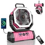Odoland 30000mAh Camping Fan with LED Light, Rechargeable Battery Operated Tent Fan with Remote & Hook, Portable Oscillating Fan with Timer, 4 Speeds for Outdoor Camp RV Jobsite Power Outage,Pink