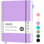 RETTACY A5 Notebook Grid Graph Paper, Spiral Notebook 160Pages/80 Sheets Journal for Women Men,Notepad with 100gsm Paper for Writing,PVC Pocket, Pen Loop, Ruler, Bookmark,14.5 x 20.7cm- Lilac