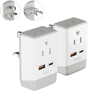 Ceptics European Plug Adapter 2 Pack Set, QC 3.0 & PD, Safe Dual USB & USB-C - 2 USA Socket - Compact & Powerful - Type C (Europe), G (England)- Fast Charging (AP-9C-7-PK)