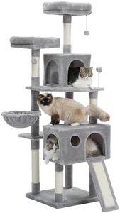 PAWZ Road 162cm Cat Tree with Sisal-Covered Scratching Posts, Cat Tower for Large Cats with Spacious Hammock and 2 Top Perchs, and Replaceable Dangling Balls Grey