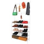 BELLE VOUS White 5-Tier Coat Rack with Shoe Storage Shelves - Organiser Stand with 8 Hooks - Freestanding Tree for Entryway, Hallway, Bedroom & Office