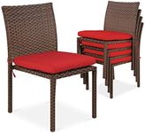 Best Choice Products Set of 4 Stackable Outdoor Patio Wicker Chairs w/Cushions, UV-Resistant Finish, and Steel Frame - Brown/Red