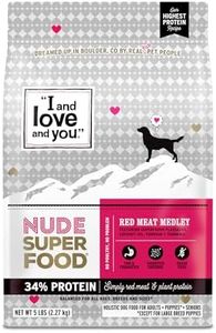 I and love and you Nude Super Food Dry Dog Food - Red Meat Medley - Prebiotic + Probiotic, Grain Free, Real Meat, No Fillers, 5lb Bag