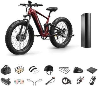 1600W Dual Motor Electric Bike for Adults+ Grade A Luxury Accessory Pack + Extra Battery, Full Suspension 26" Fat Tire E Bike, 28MPH 80Miles Range Mountain Electric Bicycle, 7 Speed, GoldenR-Red