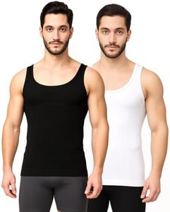 FirstFit Cotton Slimming Tummy Tucker Vest, Underwear Shapewear Slim Body Shaper for Men - Pack of 2 - Black & White - (XL)