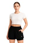 HOUSE OF FUSION Women Dual Layer Running Shorts with Inner Compression and Pockets | Quick Dry Breathable Workout Sports Gym Shorts for Training & Fitness | Black | L