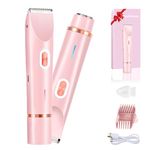 AIBRIT PRO Electric Bikini Trimmer for Women - 2 in 1 Electric Lady Clipper Pubic Hair Groomer Painless Hair Removal Razor Body Shaver, Portable Ladies Shaver with 2 Trimmer Heads, IPX7 Waterproof